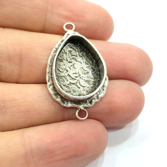 Silver Pendant Blank Connector Resin Blank Mosaic Base inlay Blank Charm Mountings Antique Silver Plated Brass (20x15mm blank ) G9735