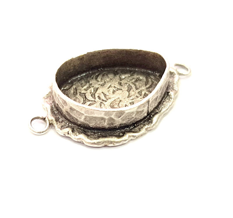 Silver Pendant Blank Connector Resin Blank Mosaic Base inlay Blank Charm Mountings Antique Silver Plated Brass (20x15mm blank ) G9735