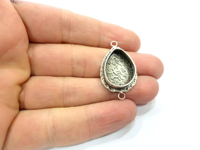 Silver Pendant Blank Connector Resin Blank Mosaic Base inlay Blank Charm Mountings Antique Silver Plated Brass (20x15mm blank ) G9735