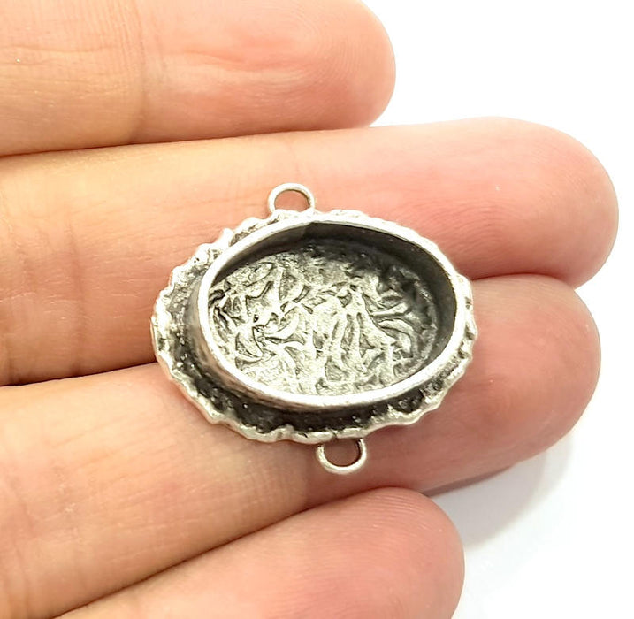 Silver Pendant Blank Connector Resin Blank Mosaic Base inlay Blank Charm Mountings Antique Silver Plated Brass (20x15mm blank )  G9736