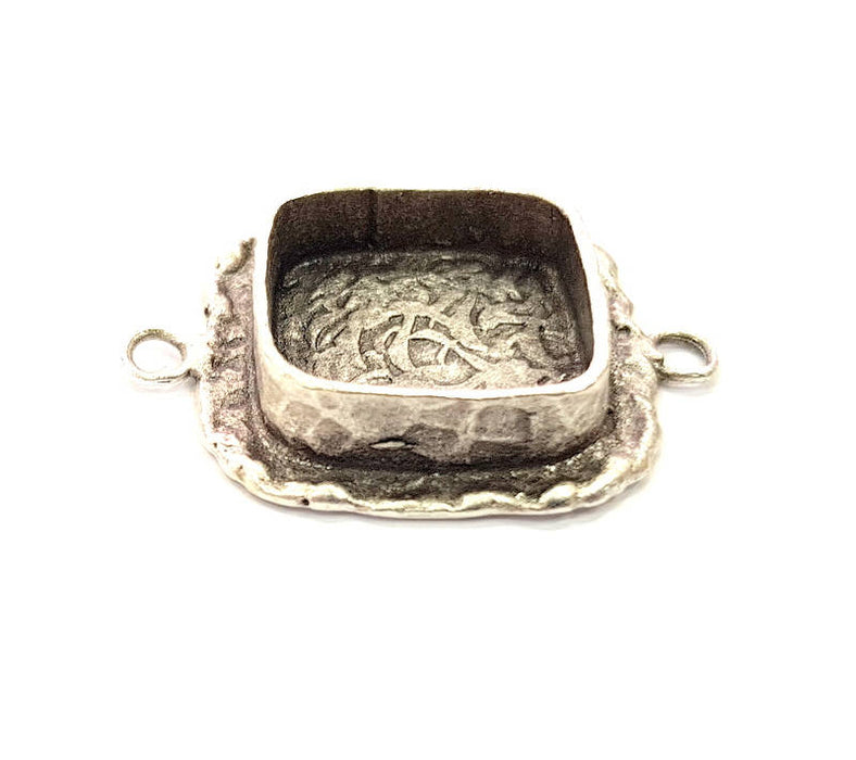 Silver Pendant Blank Connector Resin Blank Mosaic Base inlay Blank Charm Mountings Antique Silver Plated Brass (15x15mm blank ) G9737