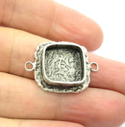 Silver Pendant Blank Connector Resin Blank Mosaic Base inlay Blank Charm Mountings Antique Silver Plated Brass (15x15mm blank ) G9737