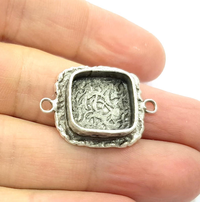 Silver Pendant Blank Connector Resin Blank Mosaic Base inlay Blank Charm Mountings Antique Silver Plated Brass (15x15mm blank ) G9737