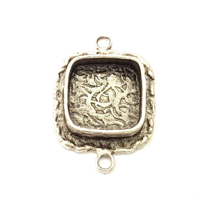 Silver Pendant Blank Connector Resin Blank Mosaic Base inlay Blank Charm Mountings Antique Silver Plated Brass (15x15mm blank ) G9737