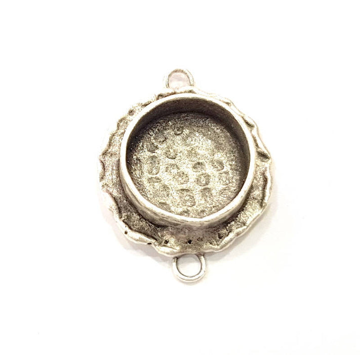 Silver Pendant Blank Connector Resin Blank Mosaic Base inlay Blank Charm Mountings Antique Silver Plated Brass (14mm blank ) G9738