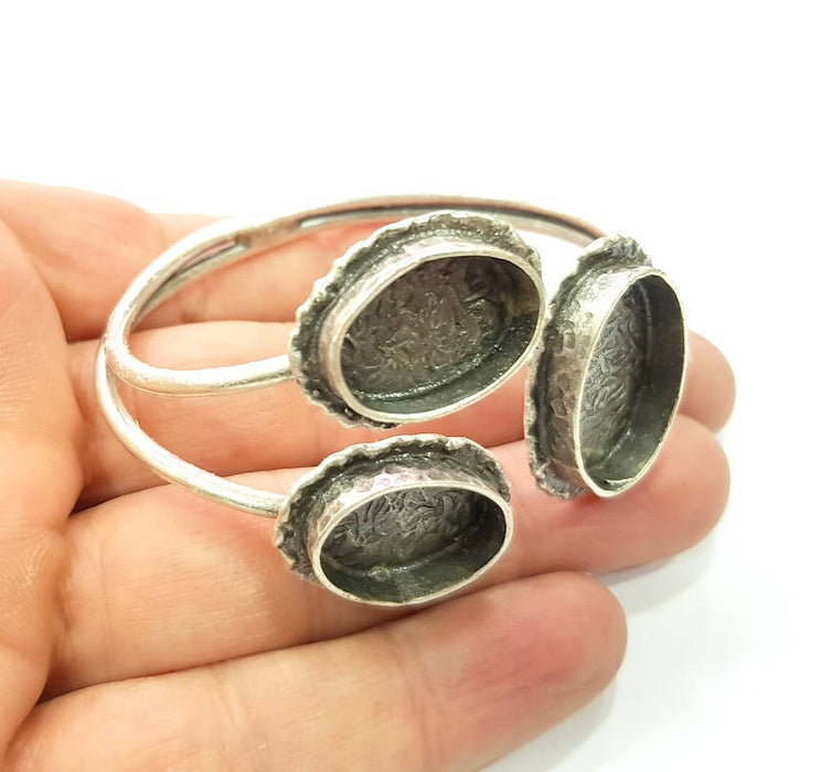 Silver Bracelet Blanks Bangle Blanks Cuff Blanks Adjustable Bracelet Blank Antique Silver Plated Brass ( 25x18mm and 20x14mm Blanks ) G9745