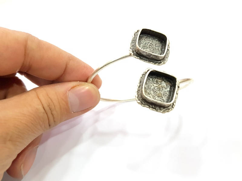 Silver Bracelet Blank Bangle Blank Cuff Blank Adjustable Bracelet inlay Blank Antique Silver Plated Brass (15x15mm Blanks) G9749