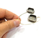 Silver Bracelet Blank Bangle Blank Cuff Blank Adjustable Bracelet inlay Blank Antique Silver Plated Brass (15x15mm Blanks) G9749