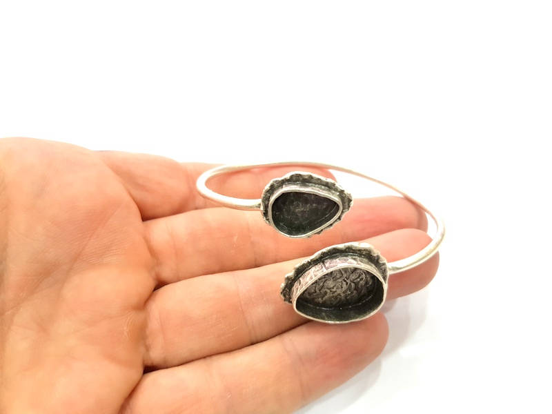 Silver Bracelet Blank Bangle Blank Cuff Blank Adjustable Bracelet inlay Blank Antique Silver Plated Brass (20x15mm and 14x10mm Blanks) G9748