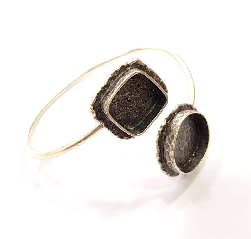 Silver Bracelet Blank Bangle Blank Cuff Blank Adjustable Bracelet inlay Blank Antique Silver Plated Brass (20x20mm and 15x15mm Blanks) G9752