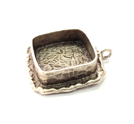 Silver Pendant Blank Resin Blank Mosaic Base Blank inlay Blank Necklace Blank Mountings Antique Silver Plated Brass (18x18mm blank )  G9754