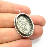 Silver Pendant Blank Resin Blank Mosaic Base Blank inlay Blank Necklace Blank Mountings Antique Silver Plated Brass (25x18mm blank )  G13949