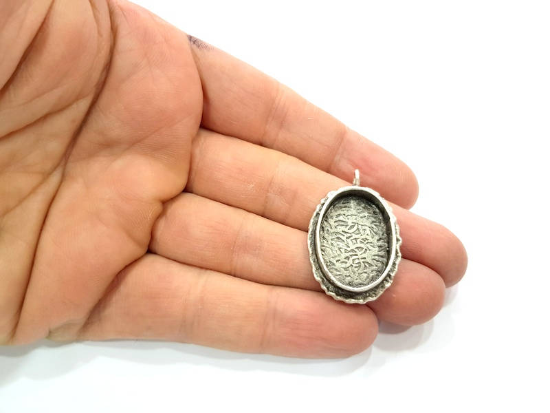 Silver Pendant Blank Resin Blank Mosaic Base Blank inlay Blank Necklace Blank Mountings Antique Silver Plated Brass (25x18mm blank )  G13949