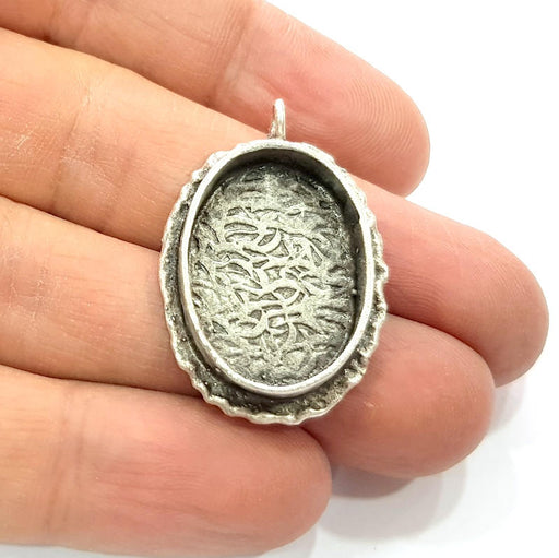 Silver Pendant Blank Resin Blank Mosaic Base Blank inlay Blank Necklace Blank Mountings Antique Silver Plated Brass (25x18mm blank )  G13949