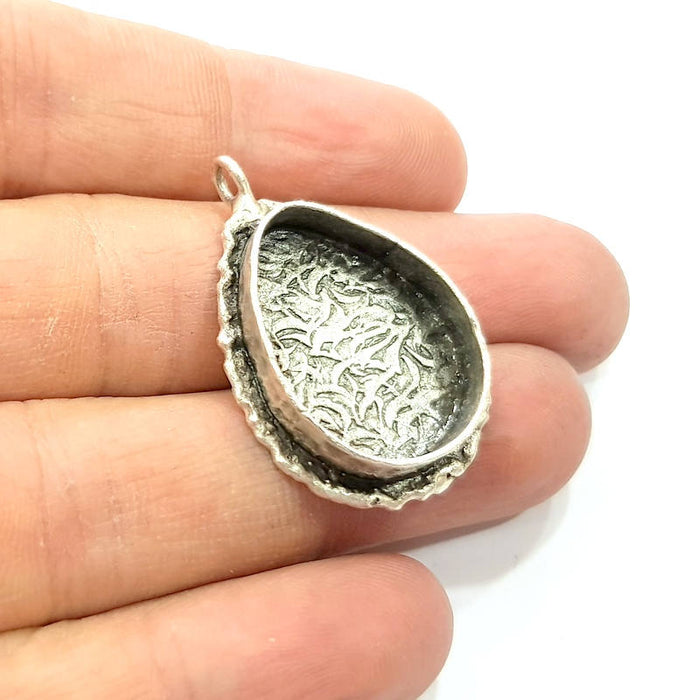 Silver Pendant Blank Resin Blank Mosaic Base Blank inlay Blank Necklace Blank Mountings Antique Silver Plated Brass (25x18mm blank )  G13359