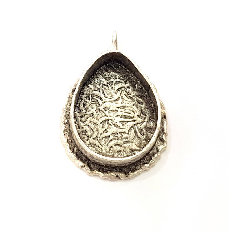 Silver Pendant Blank Resin Blank Mosaic Base Blank inlay Blank Necklace Blank Mountings Antique Silver Plated Brass (25x18mm blank )  G13359