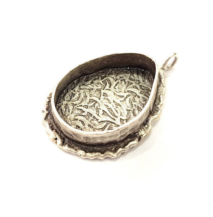 Silver Pendant Blank Resin Blank Mosaic Base Blank inlay Blank Necklace Blank Mountings Antique Silver Plated Brass (25x18mm blank )  G13359