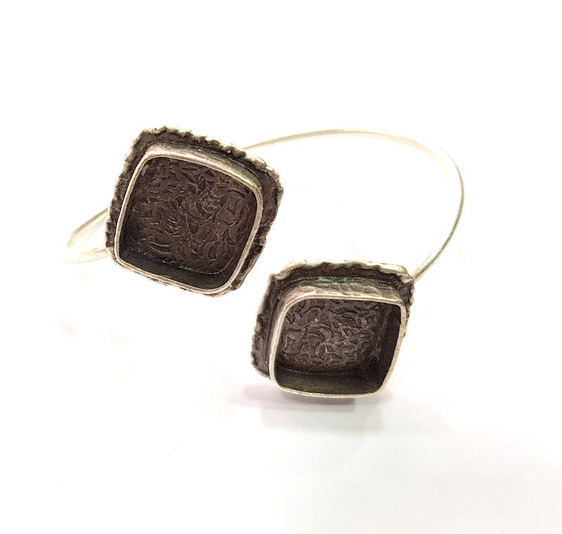 Silver Bracelet Blank Bangle Blank Cuff Blank Adjustable Bracelet inlay Blank Antique Silver Plated Brass (18x18mm Blanks) G9759