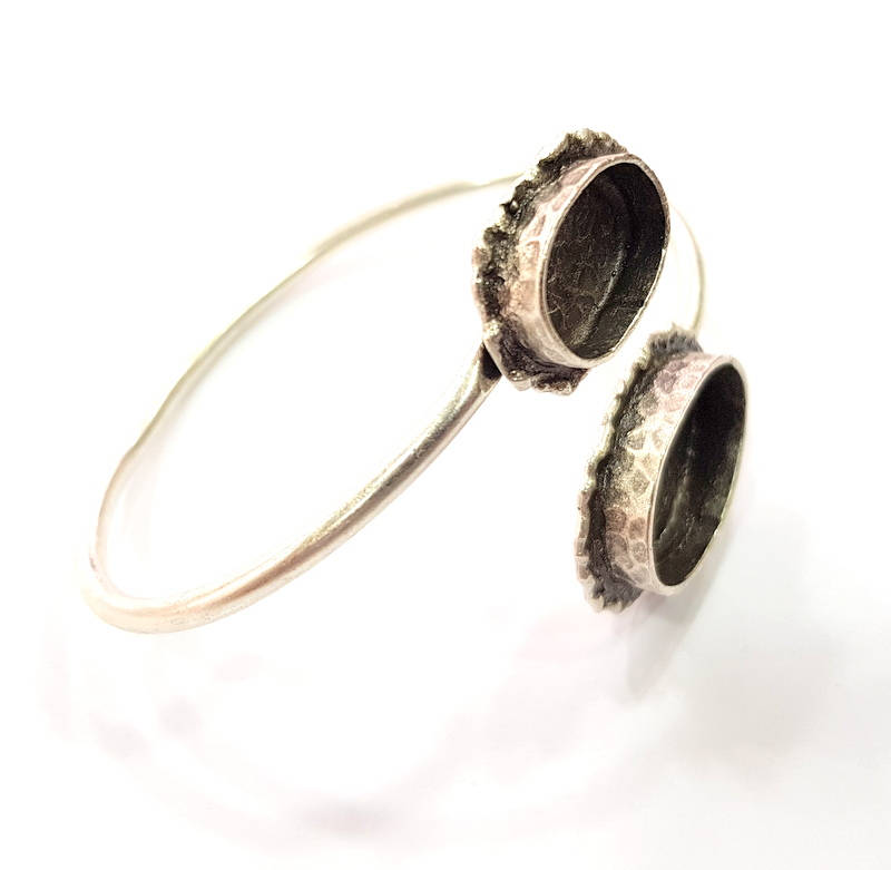 Silver Bracelet Blank Bangle Blank Cuff Blank Adjustable Bracelet inlay Blank Antique Silver Plated Brass (18x13mm+14x10mm Blanks) G14375