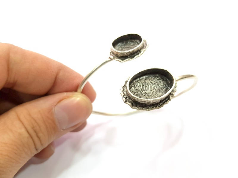 Silver Bracelet Blank Bangle Blank Cuff Blank Adjustable Bracelet inlay Blank Antique Silver Plated Brass (18x13mm+14x10mm Blanks) G14375