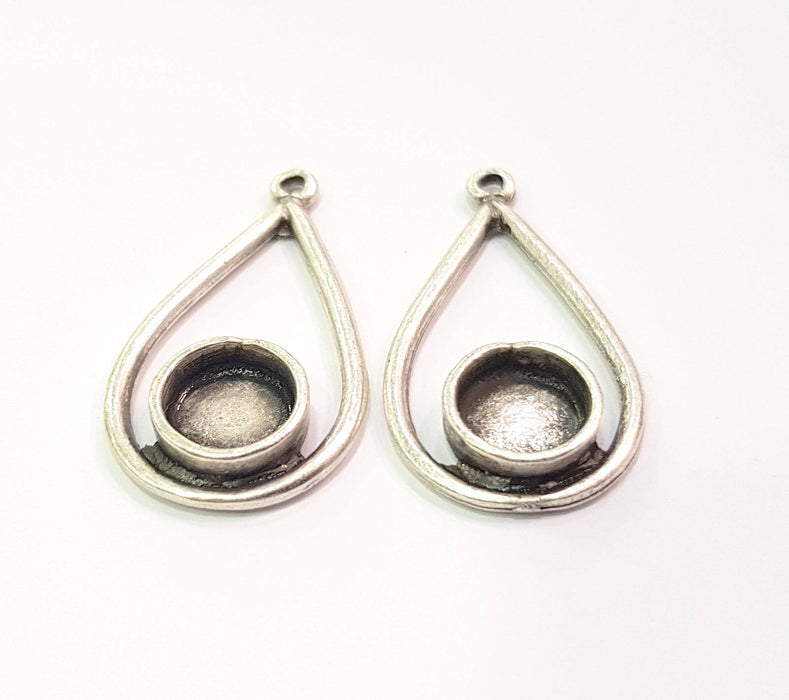 4 Silver Pendant Bezel Blank Earring Component Antique Silver Plated Blanks (8mm Blank) G9093