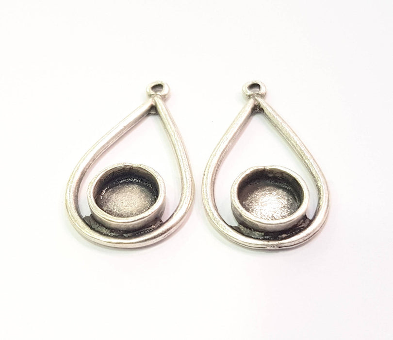 4 Silver Pendant Bezel Blank Earring Component Antique Silver Plated Blanks (8mm Blank) G9093