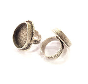 Silver Ring Setting Resin Ring Blank Cabochon Base inlay Ring Mounting Adjustable Ring Base Bezel (25x18mm)Antique Silver Plated Brass G9851
