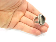 Silver Ring Setting Resin Ring Blank Cabochon Base inlay Ring Mounting Adjustable Ring Base Bezel (25x18mm)Antique Silver Plated Brass G9851