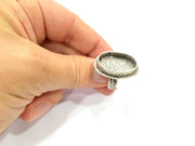 Silver Ring Setting Resin Ring Blank Cabochon Base inlay Ring Mounting Adjustable Ring Base Bezel (25x18mm)Antique Silver Plated Brass G9113