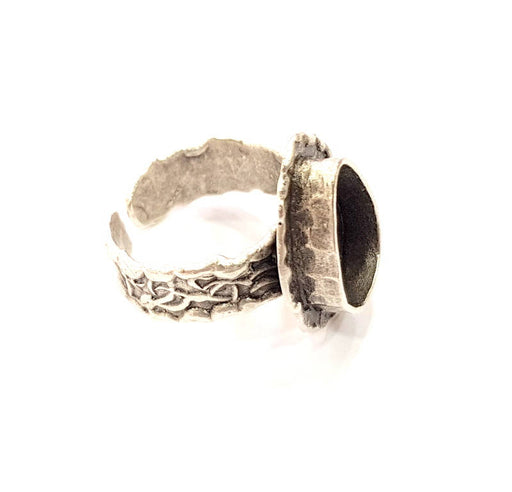 Silver Ring Setting Resin Ring Blank Cabochon Base inlay Ring Mounting Adjustable Ring Base Bezel (14x10mm)Antique Silver Plated Brass G9115