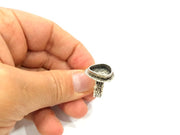 Silver Ring Setting Resin Ring Blank Cabochon Base inlay Ring Mounting Adjustable Ring Base Bezel (14x10mm)Antique Silver Plated Brass G9115