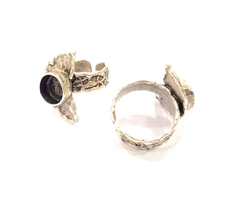 Silver Ring Setting Resin Ring Blank Cabochon Base inlay Ring Mounting Adjustable Ring Base Bezel (10mm)Antique Silver Plated Brass G9116