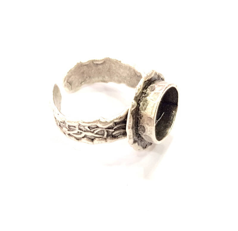 Silver Ring Setting Resin Ring Blank Cabochon Base inlay Ring Mounting Adjustable Ring Base Bezel (10mm)Antique Silver Plated Brass G11908