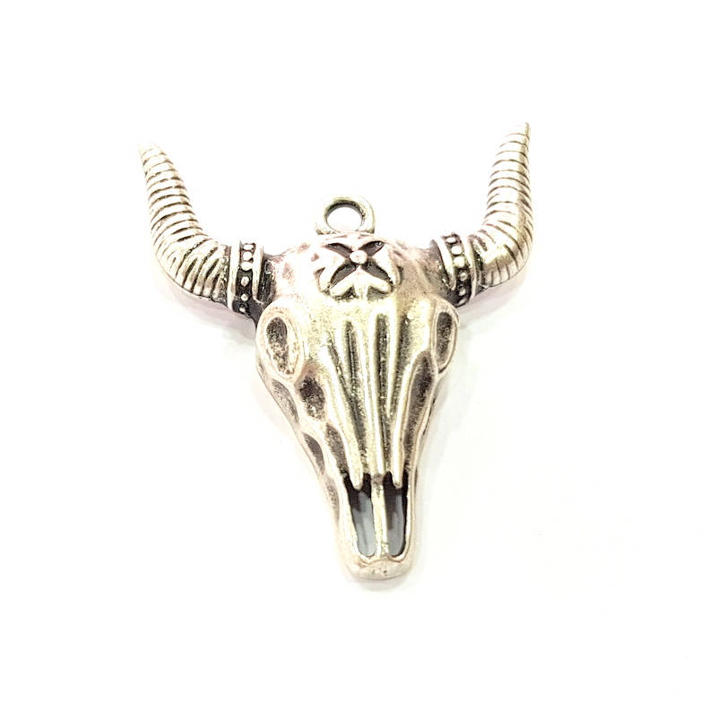 Silver Ox Head Skull Pendant Antique Silver Plated Pendant (46x38mm) G9434