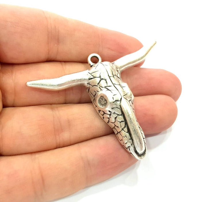 Silver Ox Head Skull Pendant Antique Silver Plated Pendant (61x47mm) G9129