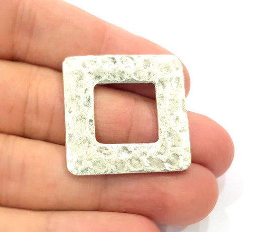 15 Square Pendant Hammered Square Connector Pendant Antique Silver Plated Geometric Pendants (31mm) G9130