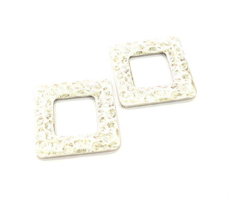 15 Square Pendant Hammered Square Connector Pendant Antique Silver Plated Geometric Pendants (31mm) G9130