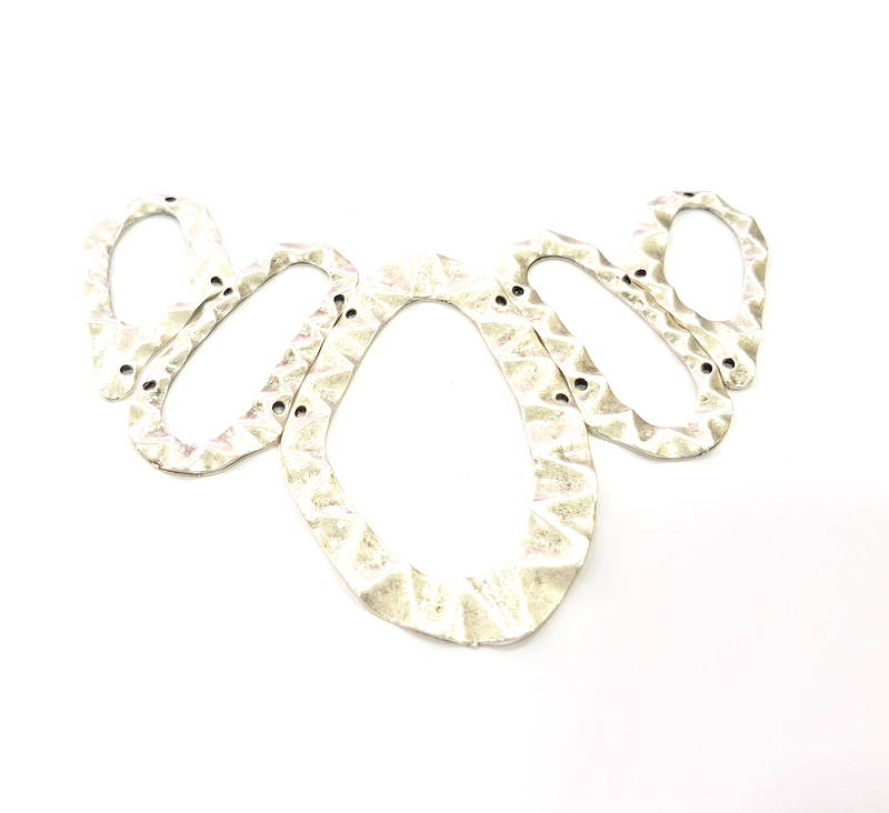 Silver Necklace Set Antique Silver Plated Collar Necklace Pendant Set Connector 5 Piece Findings G9140