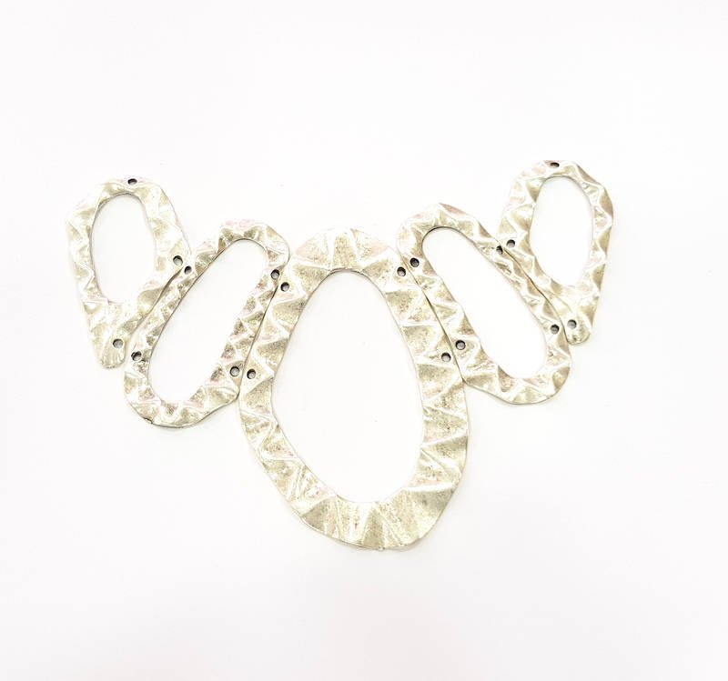 Silver Necklace Set Antique Silver Plated Collar Necklace Pendant Set Connector 5 Piece Findings G9140