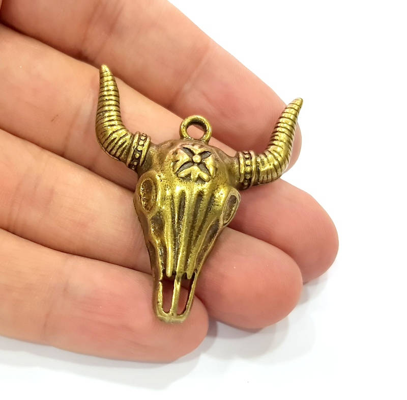 Ox Head Skull Pendant Antique Bronze Plated Pendant (46x38mm) G9151