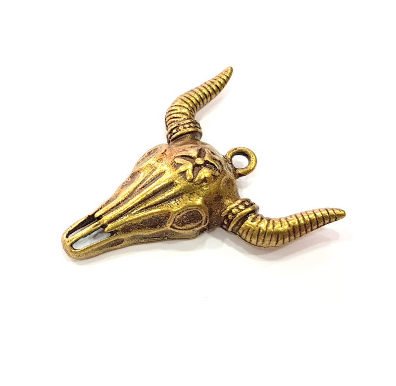 Ox Head Skull Pendant Antique Bronze Plated Pendant (46x38mm) G9151