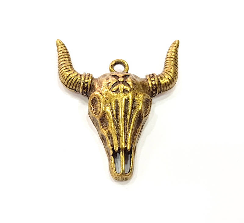 Ox Head Skull Pendant Antique Bronze Plated Pendant (46x38mm) G9151