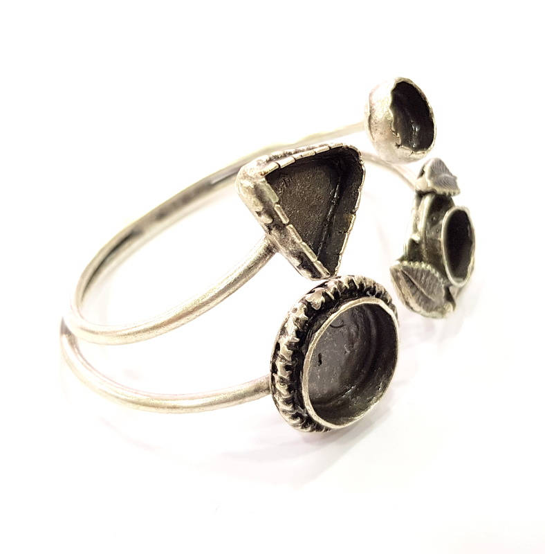 Silver Bracelet Blank Bangle Blank Cuff Blank Adjustable Bracelet inlay Blank Antique Silver Plated Brass  G9788