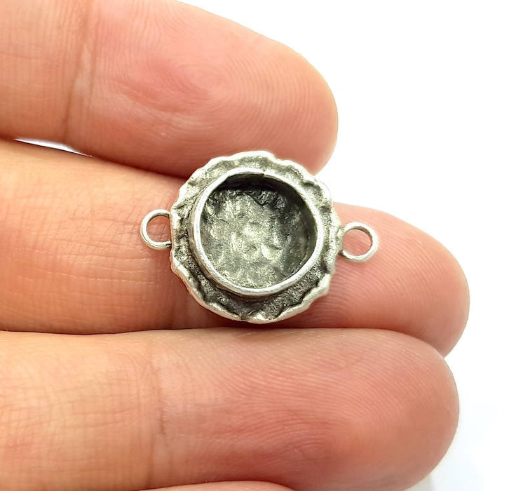 Silver Pendant Blank Connector Mosaic Base Blank inlay Blank Necklace Blank Resin Blank Antique Silver Plated Brass ( 10mm blank )  G9794