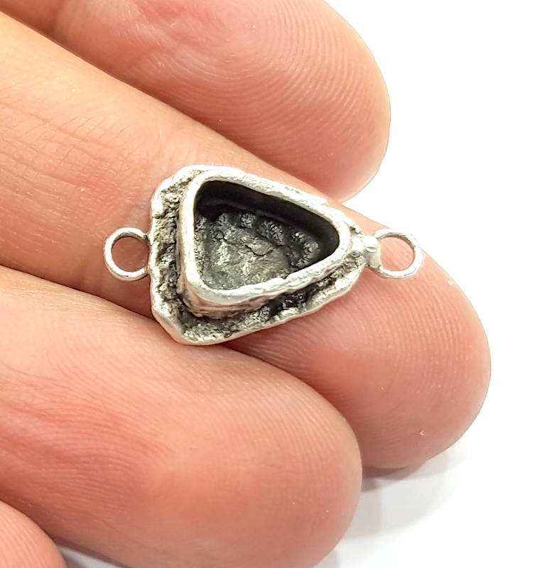Silver Pendant Blank Connector Mosaic Base Blank inlay Blank Necklace Blank Resin Blank Antique Silver Plated Brass ( 9x7mm blank )  G9796