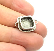 Silver Pendant Blank Connector Mosaic Base Blank inlay Blank Necklace Blank Resin Blank Antique Silver Plated Brass ( 10x10mm blank )  G9797