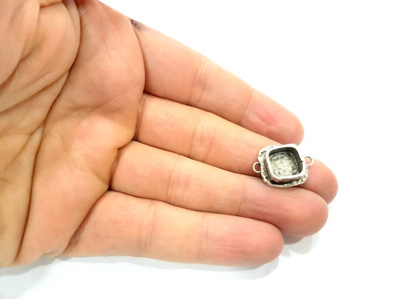 Silver Pendant Blank Connector Mosaic Base Blank inlay Blank Necklace Blank Resin Blank Antique Silver Plated Brass ( 10x10mm blank )  G9797