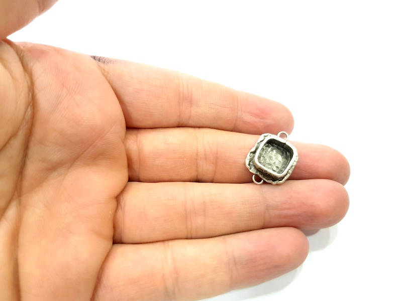 Silver Pendant Blank Connector Mosaic Base Blank inlay Blank Necklace Blank Resin Blank Antique Silver Plated Brass ( 10x10mm blank )  G9797