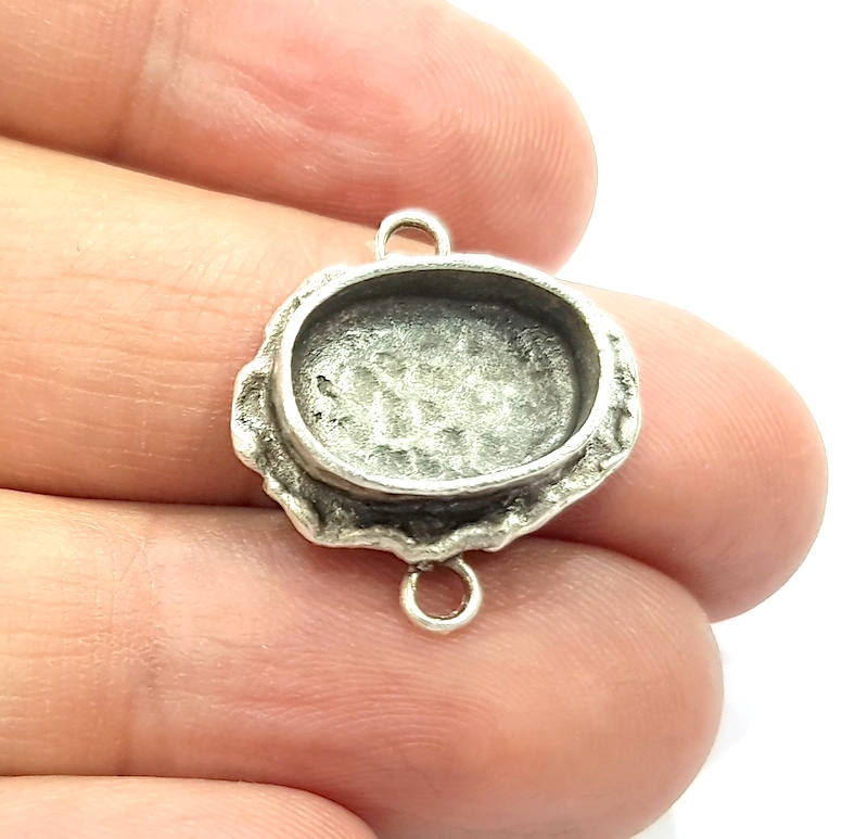 Silver Pendant Blank Connector Mosaic Base Blank inlay Blank Necklace Blank Resin Blank Antique Silver Plated Brass ( 14x10mm blank )  G9798