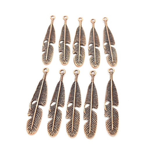 10 Feather Charm Antique Copper Charm Antique Copper Plated Charm (41x7mm) G9810